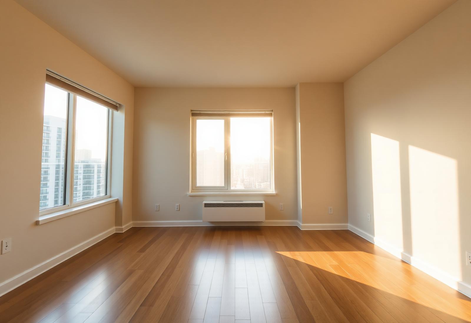 A freshly renovated apartment unit with warm natural light and hardwood floors